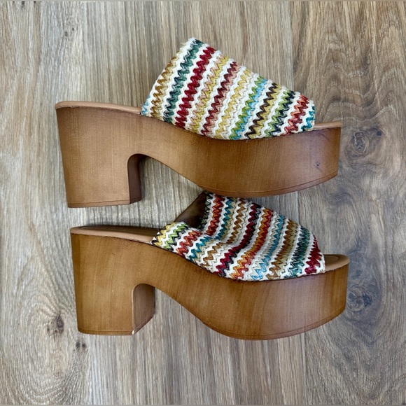 Lulus Laryssa Beige Multi Woven Peep-Toe Platform Mules - Size 8 NWOT - Picture 5 of 7